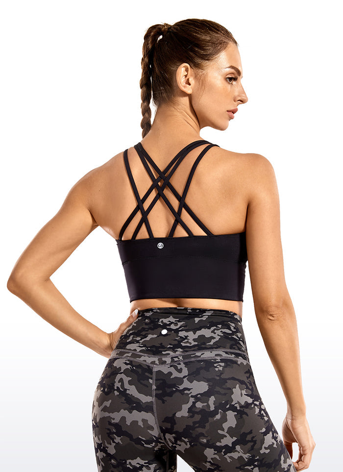 CRZ YOGA Women's Train Medium Support Nakedfeel Longline Bra Strappy Black