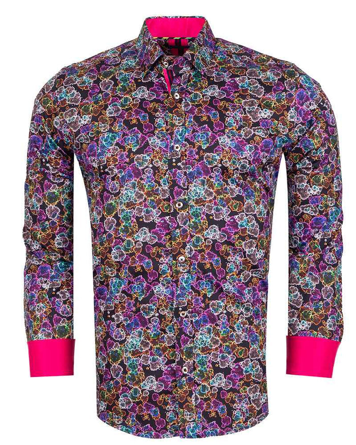 Neon Colourful Print Men's Shirt with Matching Handkerchief-Makrom