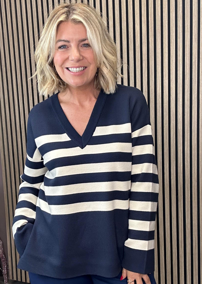 Nina V-Neck Jumper (Navy Blazer/Birch)