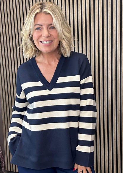 Nina V-Neck Jumper (Navy Blazer/Birch)
