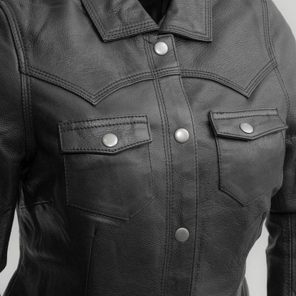 Onyx Women's Leather Shirt: Onyx Women's Leather Motorcycle Shirt
PRODUCT OVERVIEW:
Introducing the Onyx – a perfect blend of