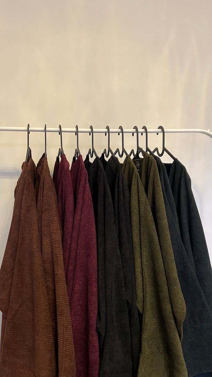 Open FOREST GREEN SANA Abaya | corduroy wave abaya | winter abaya |