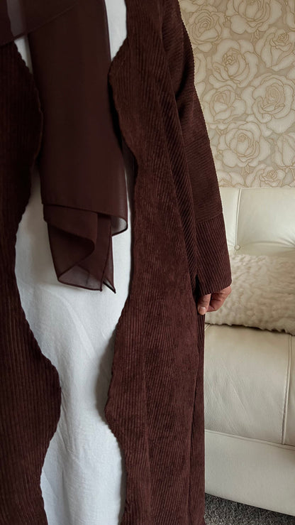 Open PEACAN SANA Abaya | corduroy wave abaya | winter abaya |