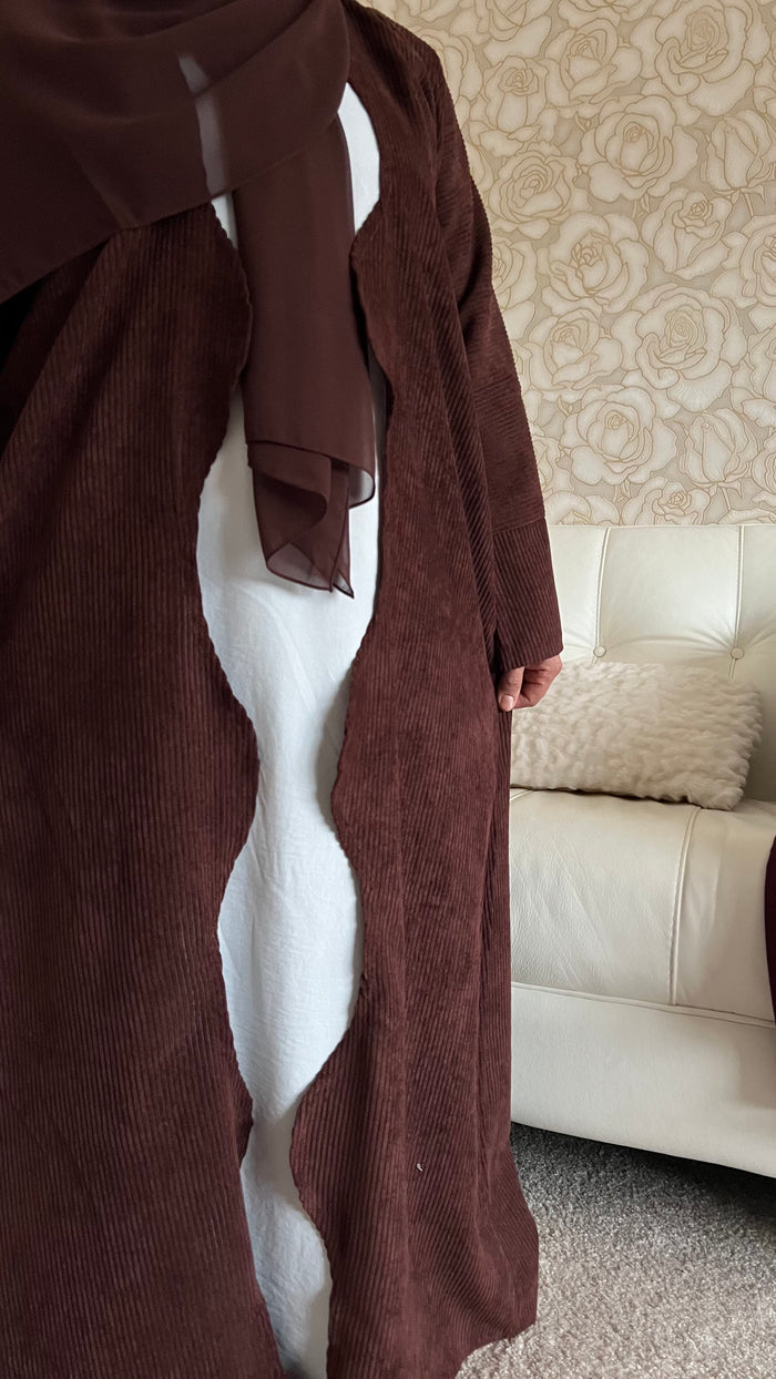 Open PEACAN SANA Abaya | corduroy wave abaya | winter abaya |