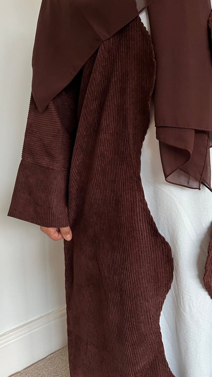 Open PEACAN SANA Abaya | corduroy wave abaya | winter abaya |