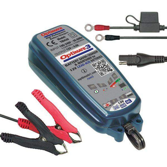 Optimate 3 Battery Charger: FeaturesOptiMate 3 is suitable for all types of 12V lead-acid batteries of rated capacity from 3