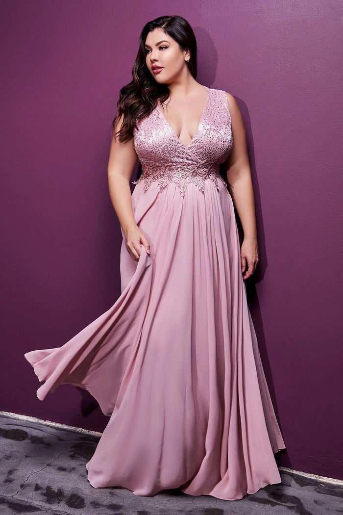 Opulent Plus Size Gown with Embroidered Bodice and Long Skirt #CDS7201 - NORMA REED