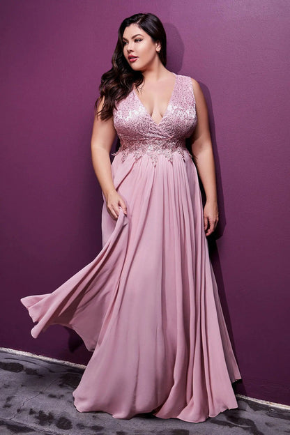 Opulent Plus Size Gown with Embroidered Bodice and Long Skirt #CDS7201 - NORMA REED