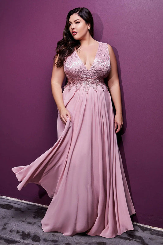 Opulent Plus Size Gown with Embroidered Bodice and Long Skirt #CDS7201 - NORMA REED