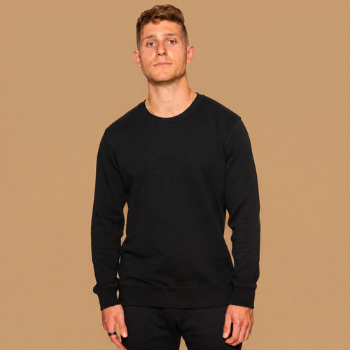 Organic Cotton Midweight Crewneck - Jet Black