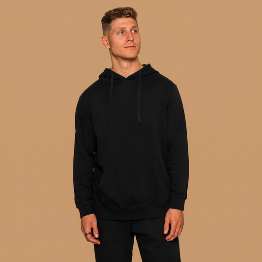 Organic Cotton Midweight Hoodie - Jet Black