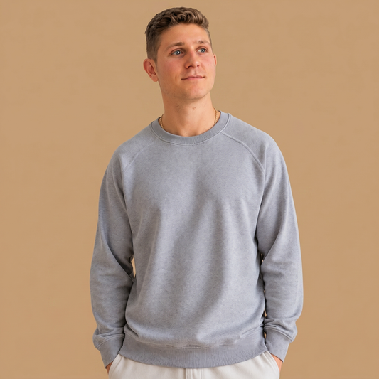 Organic Cotton Midweight Raglan Crewneck - Heather Grey