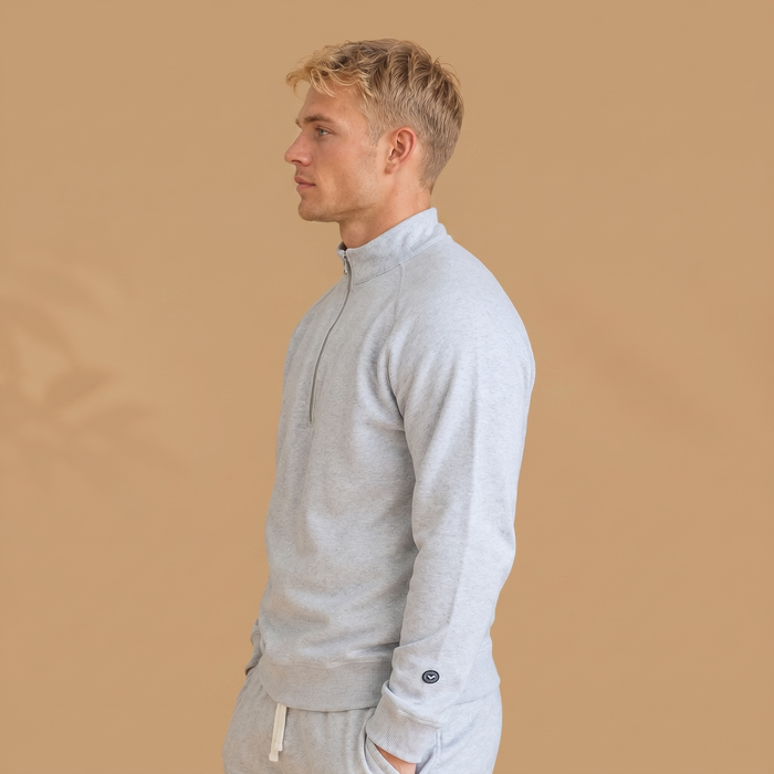 Organic Cotton Midweight Raglan Quarterzip - Heather Grey