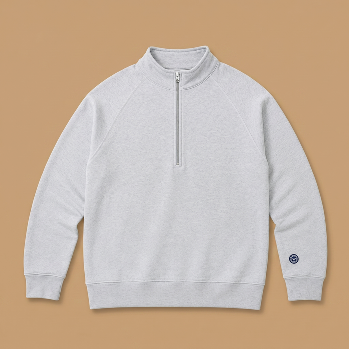 Organic Cotton Midweight Raglan Quarterzip - Heather Grey