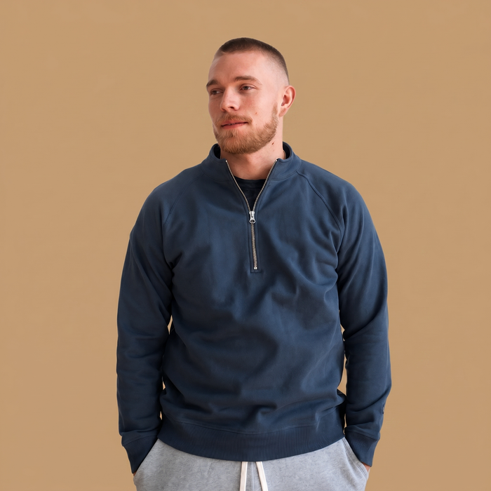 Organic Cotton Midweight Raglan Quarterzip - Heather Grey