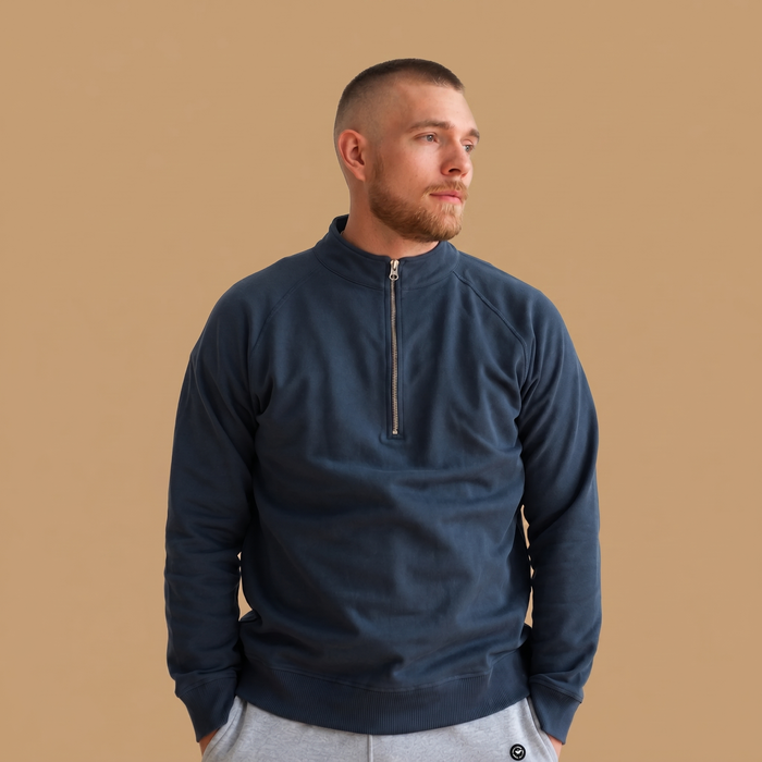 Organic Cotton Midweight Raglan Quarterzip - Heather Grey