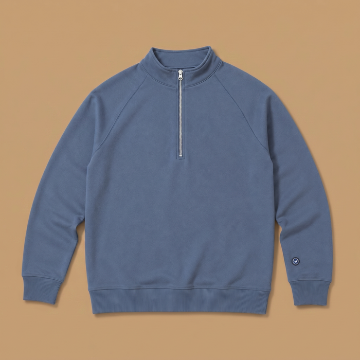 Organic Cotton Midweight Raglan Quarterzip - Midnight Navy