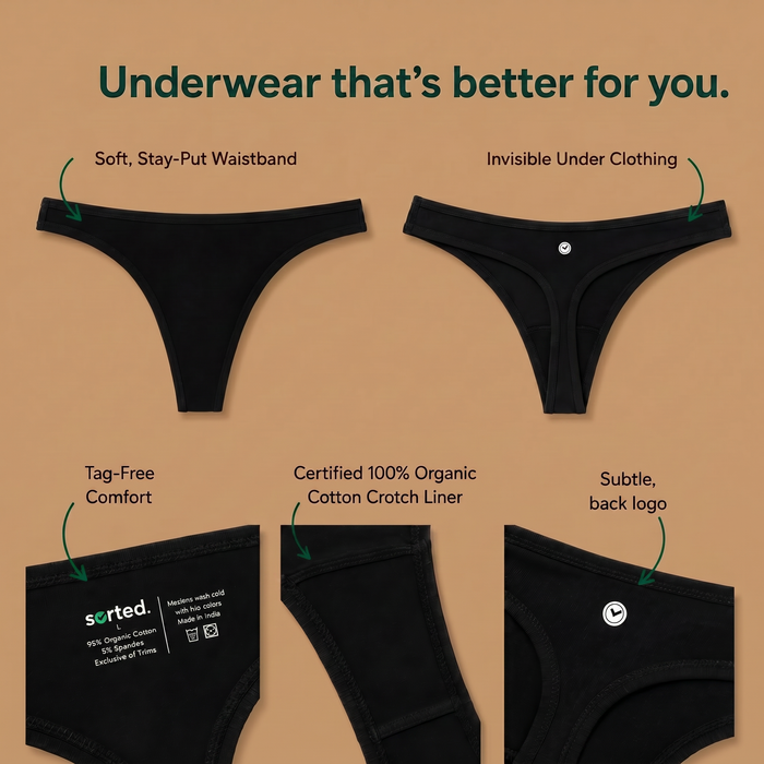 Organic Cotton Thong - Jet Black