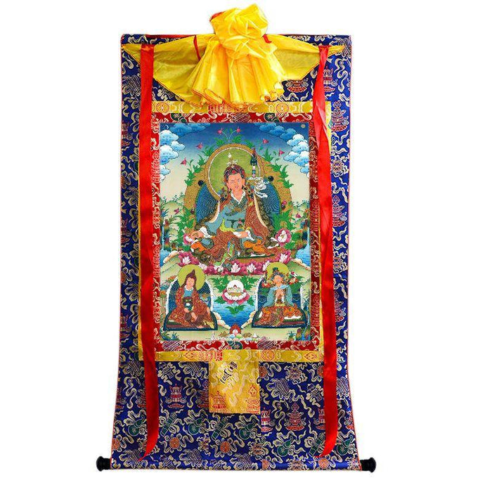 Padmasambhava - Guru Rinpoche with King Trisong Detsen & Shantarakshita - Tibetan thangka painting, view 4