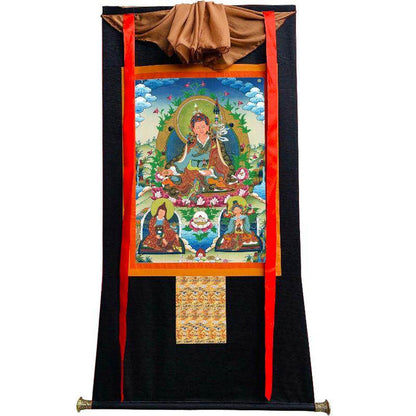 Padmasambhava - Guru Rinpoche with King Trisong Detsen & Shantarakshita - Tibetan thangka painting, view 8