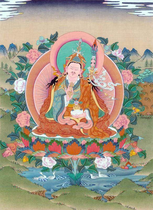 Padmasambhava - Guru Rinpoche - Tibetan thangka painting, front view