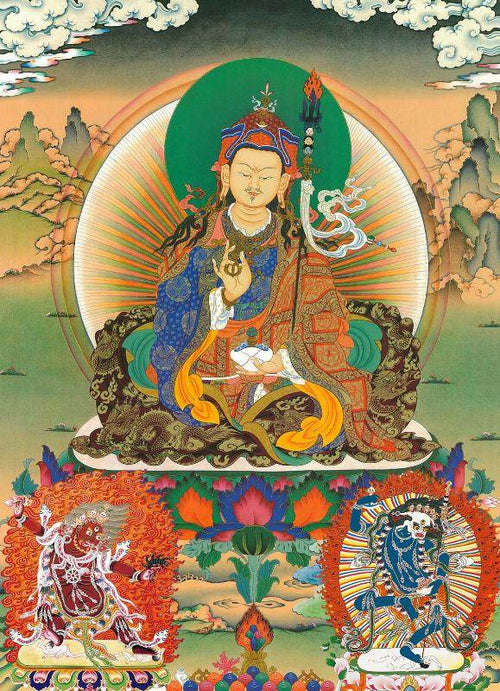 Padmasambhava - Guru Rinpoche - Tibetan thangka painting, front view