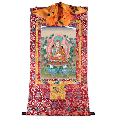 Padmasambhava - Guru Rinpoche - Tibetan thangka painting, detailed view