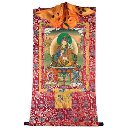 Padmasambhava - Guru Rinpoche - Tibetan thangka painting, detailed view