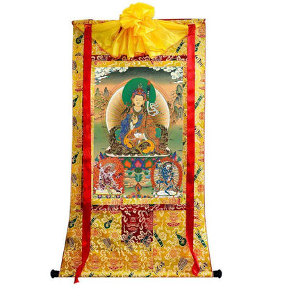Padmasambhava - Guru Rinpoche - Tibetan thangka painting, close-up detail