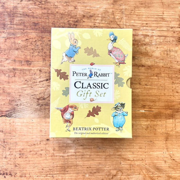 Peter Rabbit Classic Gift Set packaging on a wooden surface
