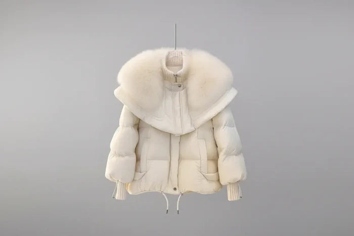 petite winter parka jacket white colorway featuring plush faux fur collar, regular sleeves and clean city-ready finish
