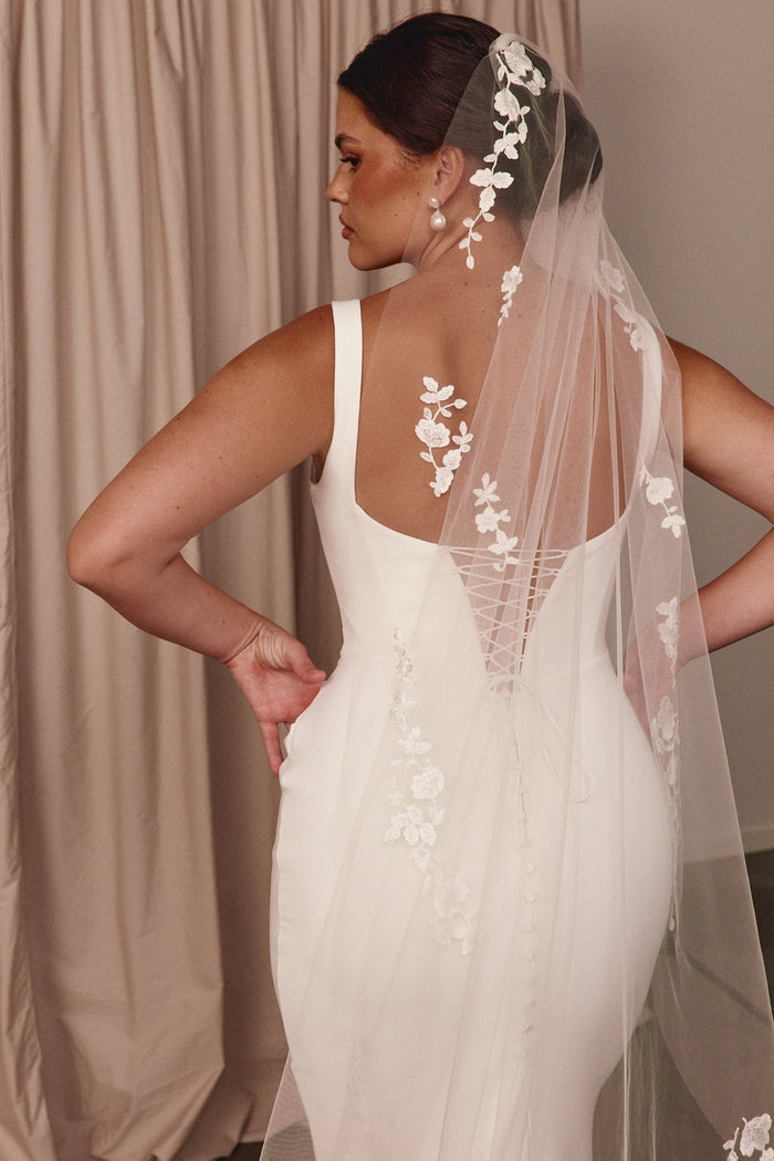 Embroidered floral veil