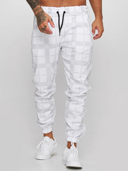 men's checkered pants mid-waist cotton trousers in dark grey 3D plaid print for everyday wear and layering