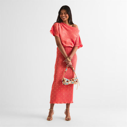 Plisse Tilly Dress (Coral)