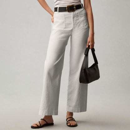 cropped tailored trousers women light gray smooth polyester fabric texture close detail