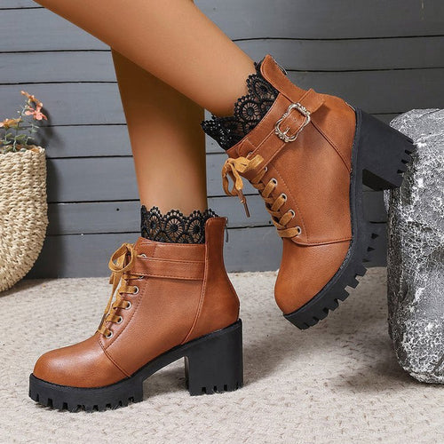 Plus Size Short Boots – Brown Cutout Style for Work to Weekend