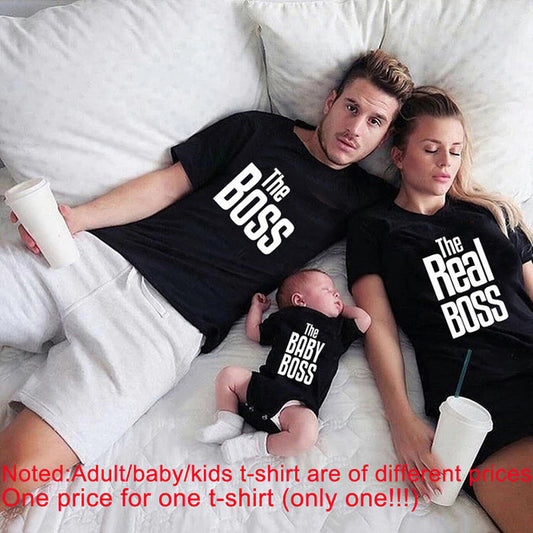 Printed parent-child T-shirt – black tee on hanger close-up
