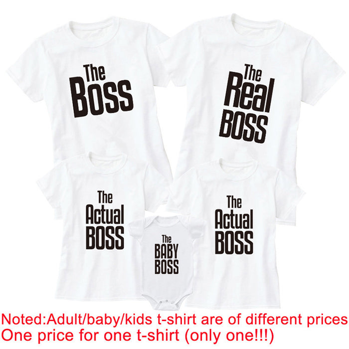 Printed parent-child T-shirt – gray set flat lay with tags