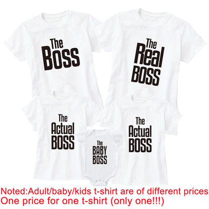 Printed parent-child T-shirt – gray set flat lay with tags