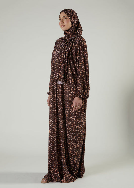 Printed Prayer Abaya Beige Flower