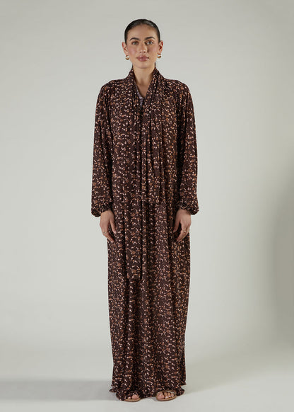 Printed Prayer Abaya Beige Flower