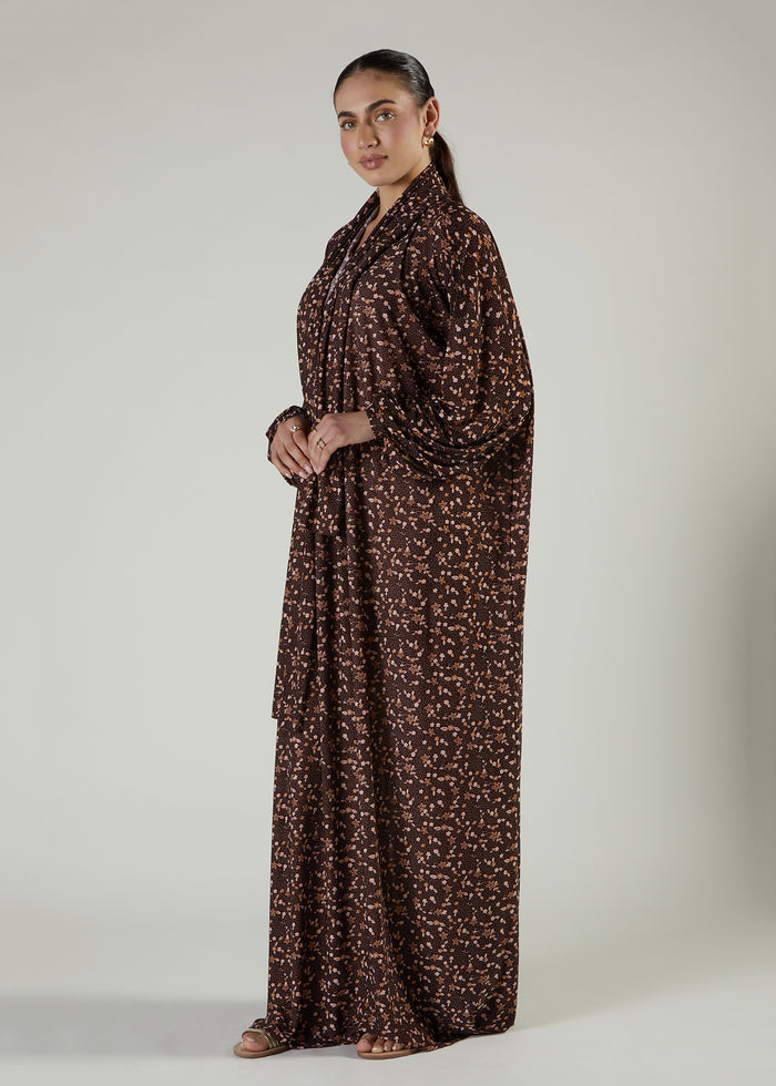 Printed Prayer Abaya Beige Flower
