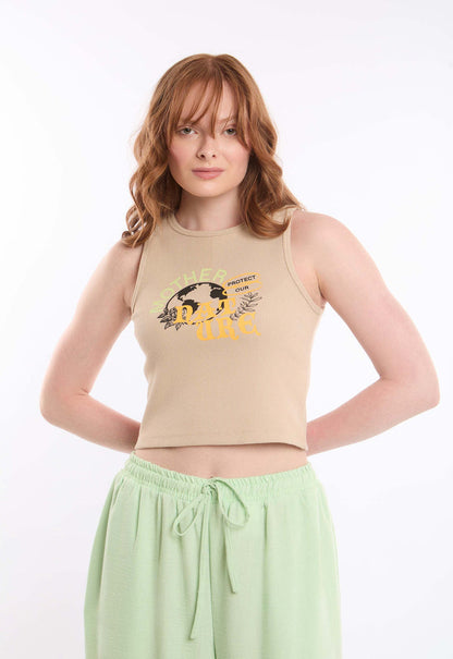 Printed Sleeveless Casual Ribbed Top