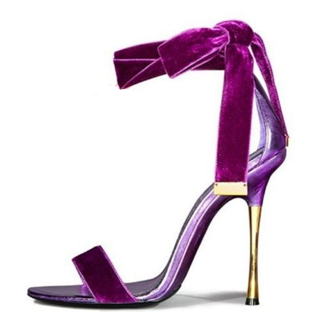 Purple Suede Lace-up Summer Sandals Heels