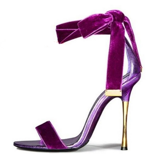 Purple Suede Lace-up Summer Sandals Heels