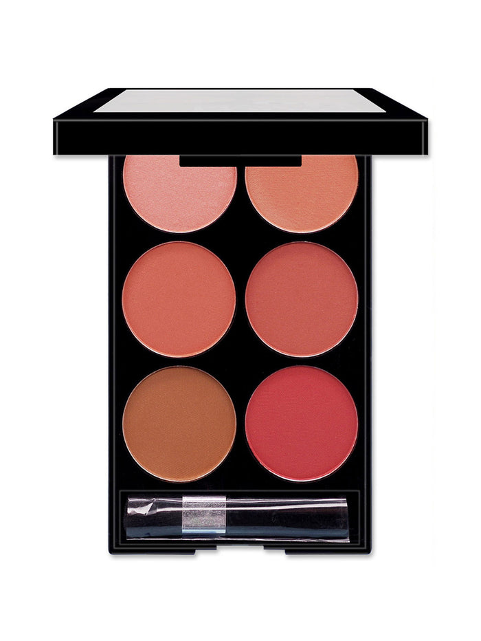Six Color Blush Palette on Blue Background – Effortless Radiance Ready