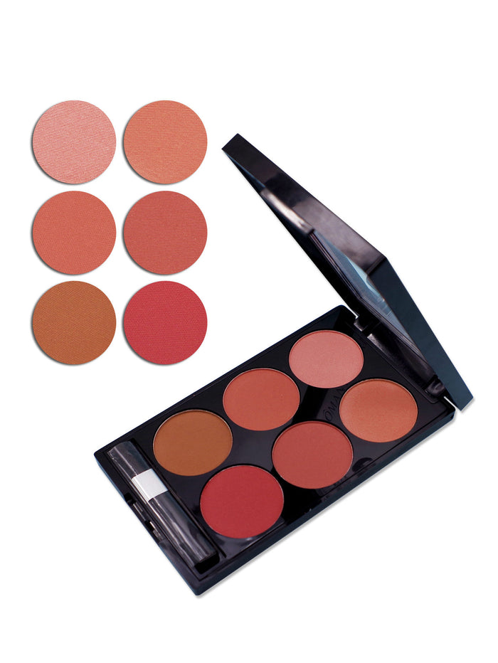 Six Color Blush Palette Swatches – From Soft Peach to Bold Red
