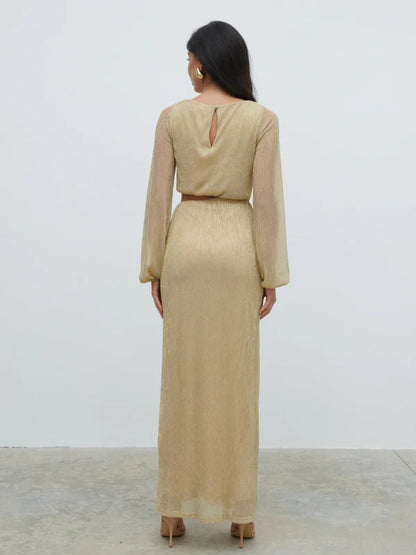 Rae Long Sleeve Cut Out Maxi Dress (Metallic Gold)