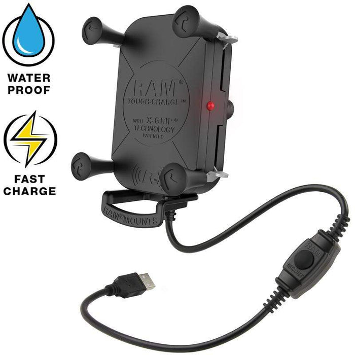 Ram Wireless Charging X Grip: Features:Waterproof Qi wireless phone charging cradle features spring-loaded RAM Quick-Grip des