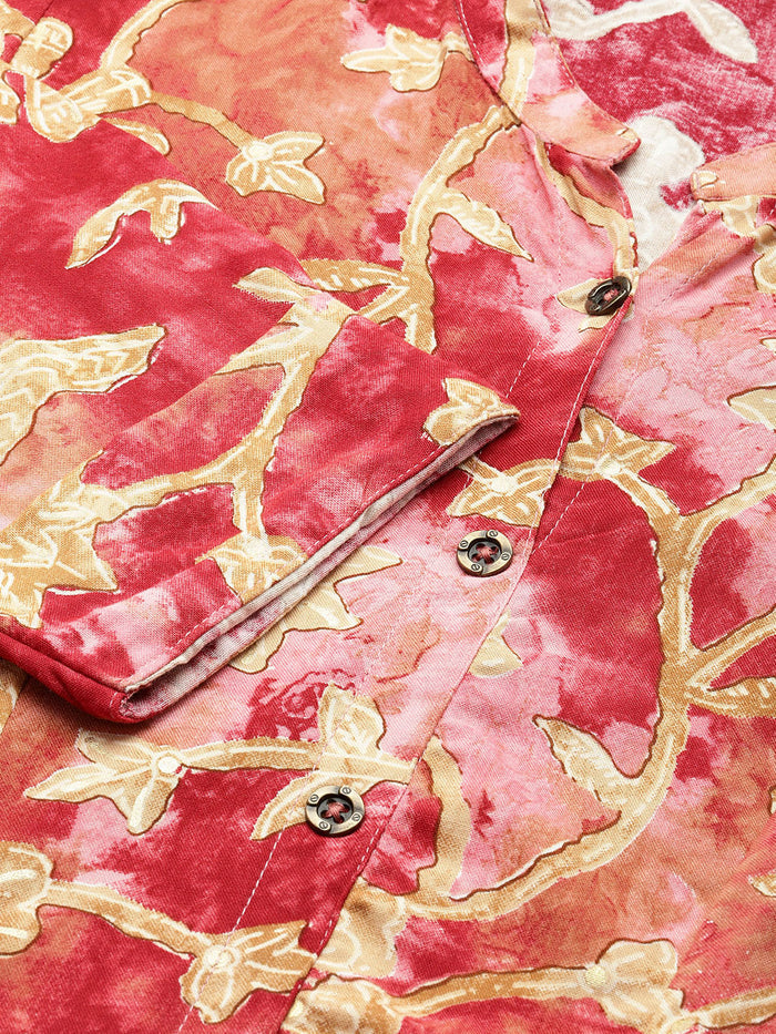 Red Floral Printed Kurta, Princess Cur Kurta, A-Line Kurta, Floral Print, Mandarin Collar kurta, printed kurta